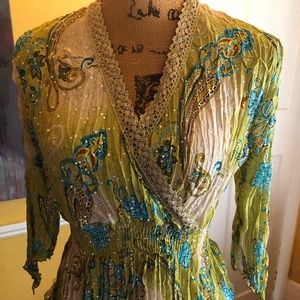 Quarter Sleeve Crinkle Top